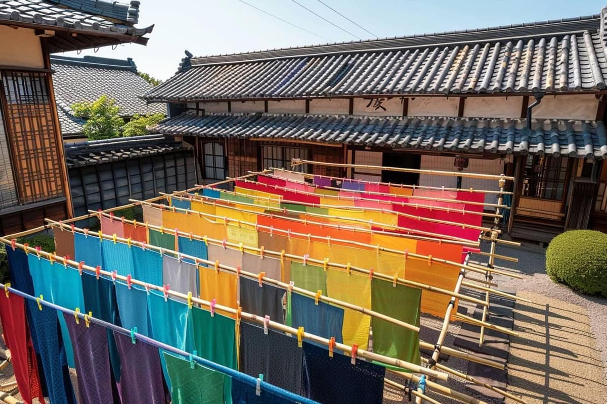 Étendoir intérieur avec linge long sur les côtés et petites pièces au centre