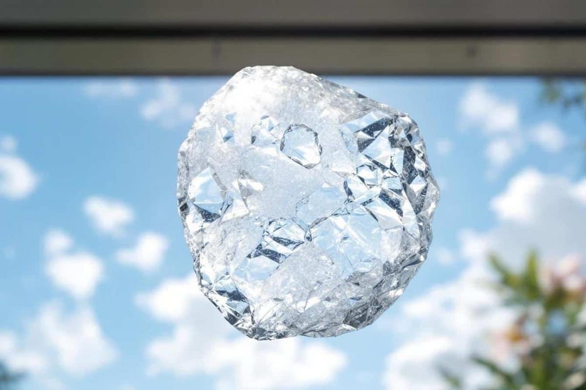 Pierre d’alun translucide humidifiée sur une serviette blanche dans une salle de bains