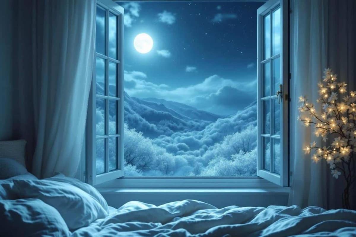 Salon français ventilé la nuit avec fenêtres opposées et volets entrouverts