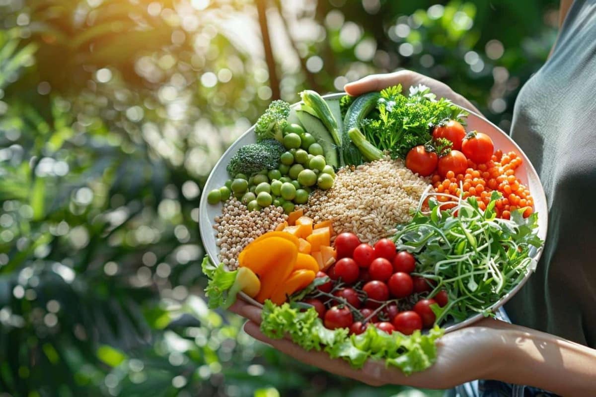 Légumes de saison, lentilles et bocaux sur une table de cuisine familiale