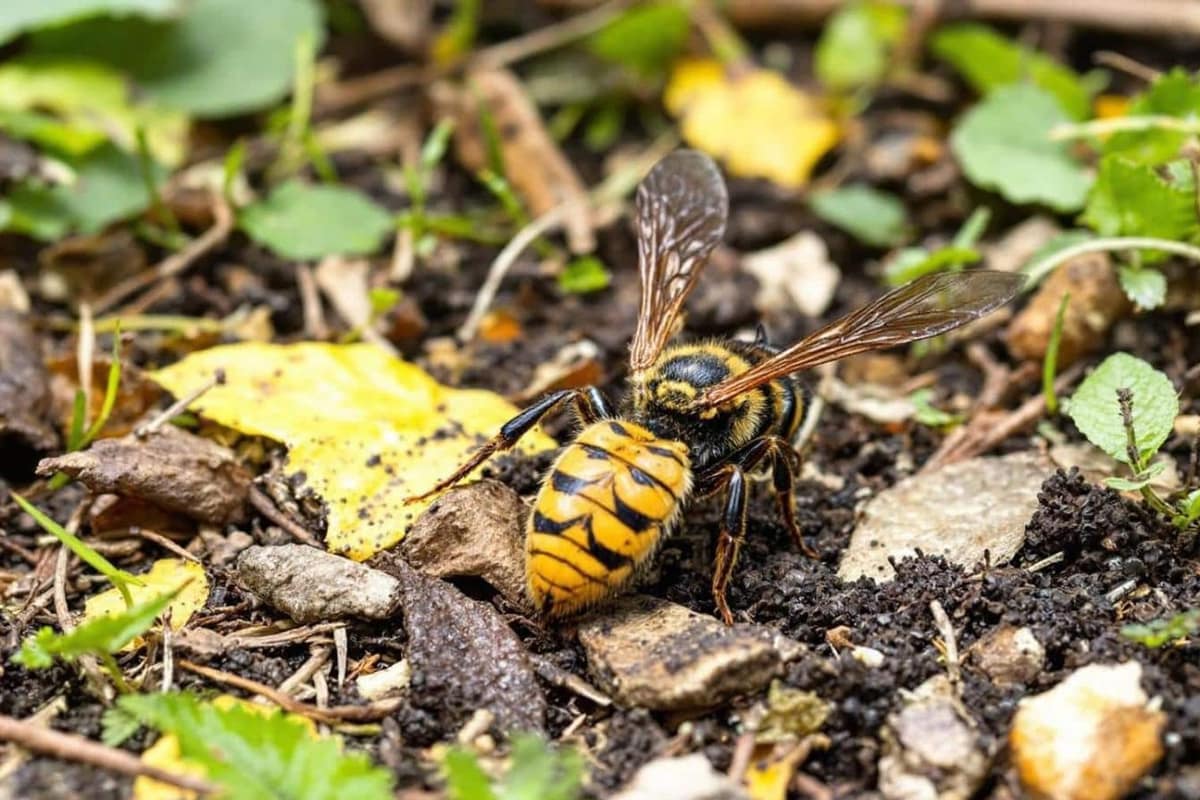Piège sélectif suspendu dans un jardin français au début du printemps