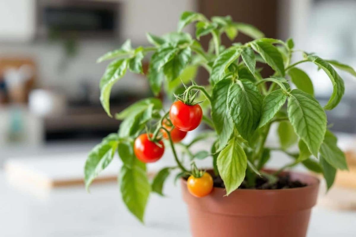 Bouture de gourmand de tomate plantée dans un godet de terreau humide