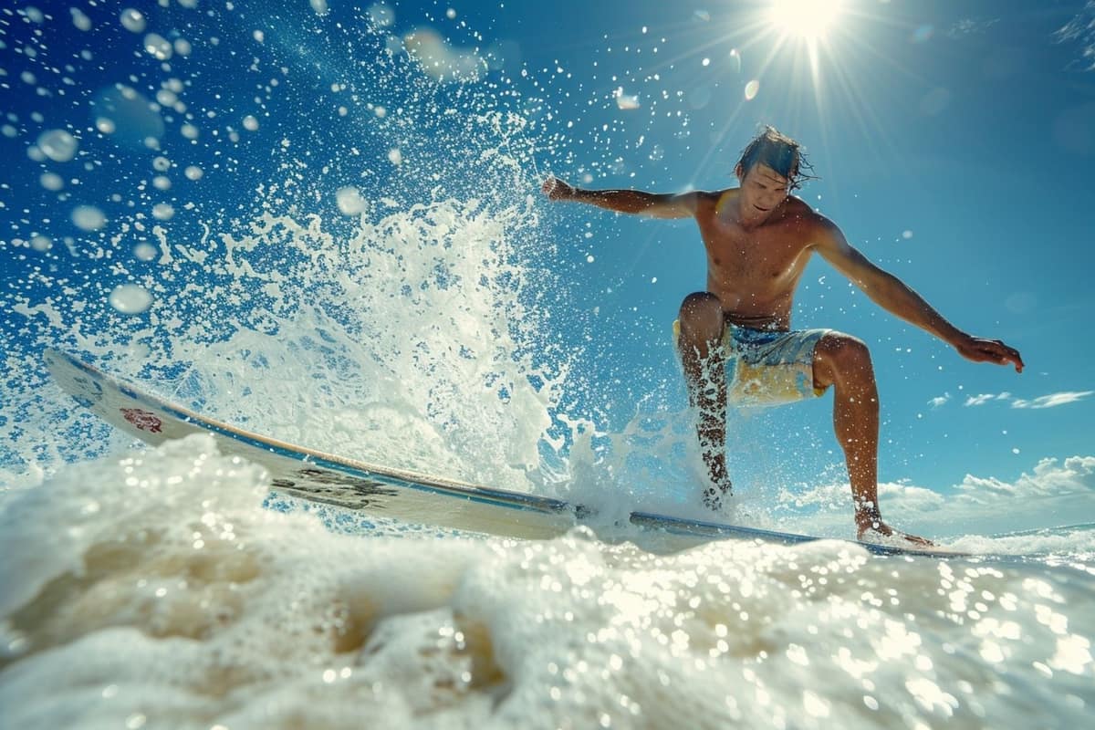 Planche de skimboard en bois posée sur sable mouillé près du rivage