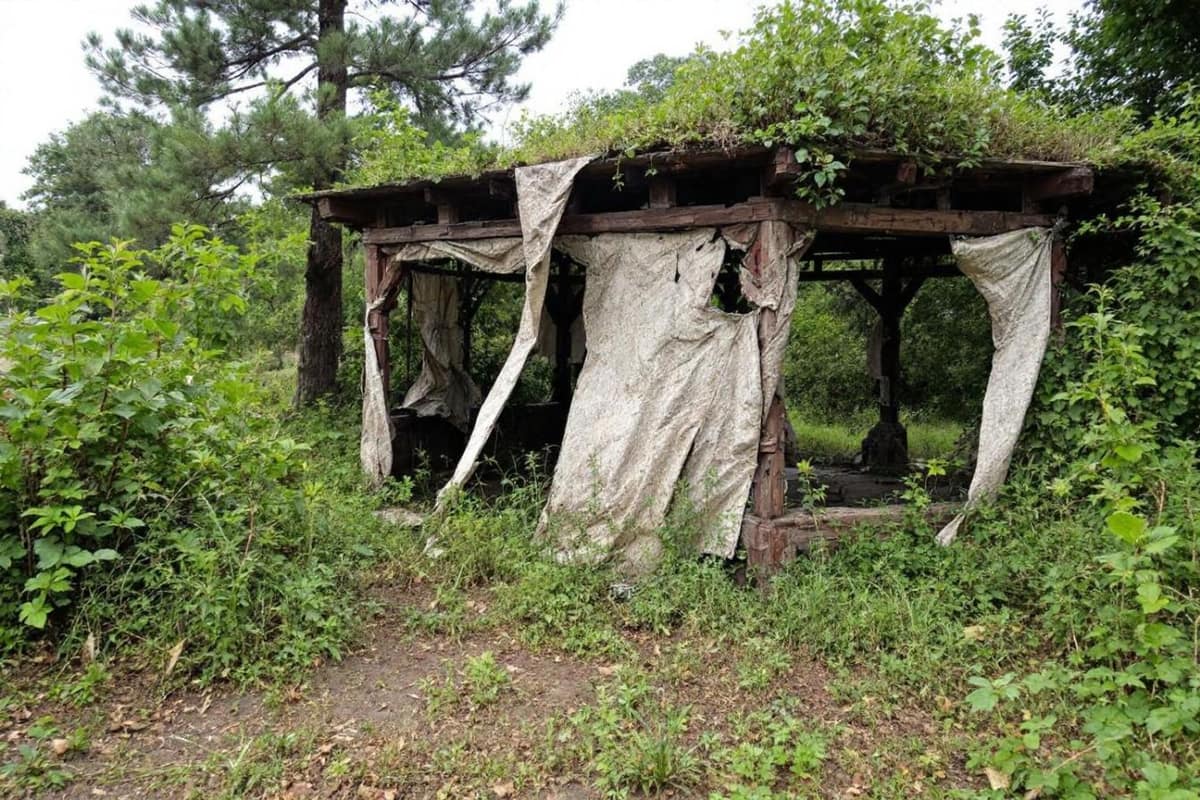 Tonnelle de jardin ancrée sur terrasse avec toile partiellement repliée