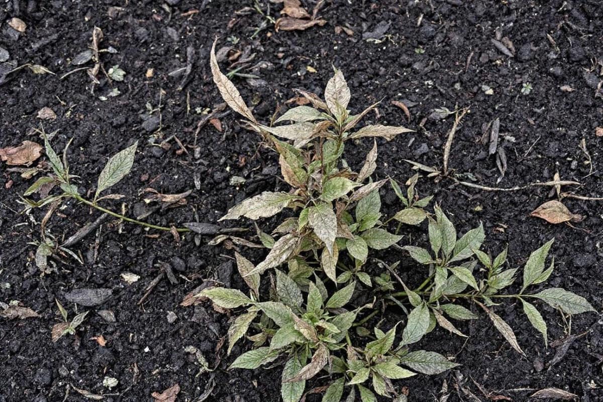 Paillis de paille écarté autour de jeunes plants de tomates au potager