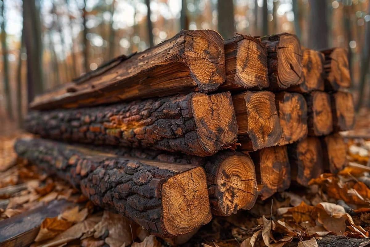 Paquets de bûches compressées stockés près d’un poêle à bois moderne