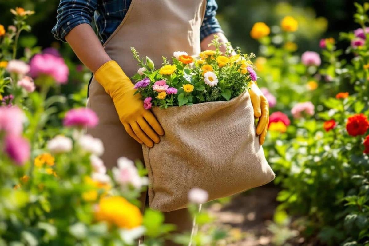 Main semant des graines sur une pelouse clairsemée au printemps