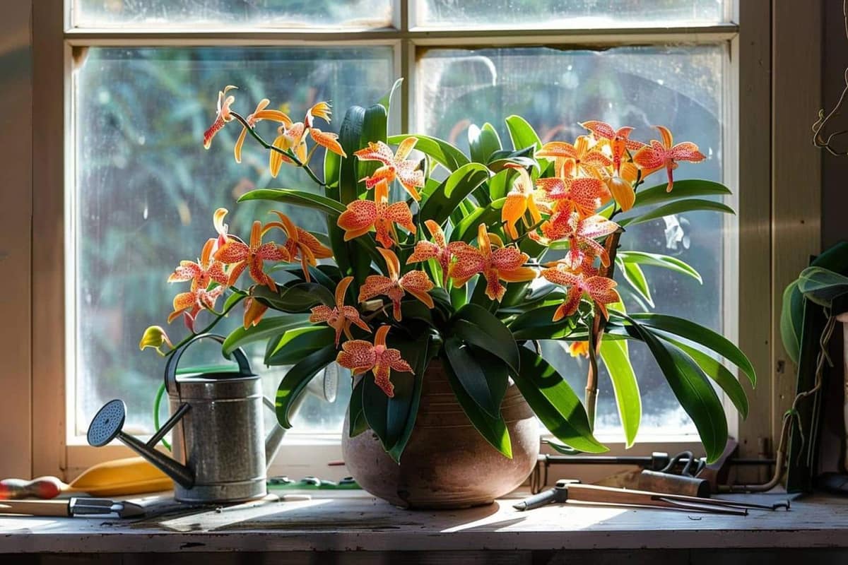 Orchidée phalaenopsis en pot transparent avec racines saines et écorces neuves
