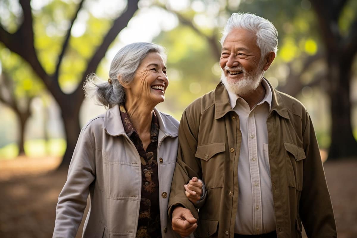 Couple retraité comparant des garanties de mutuelle santé sur une table