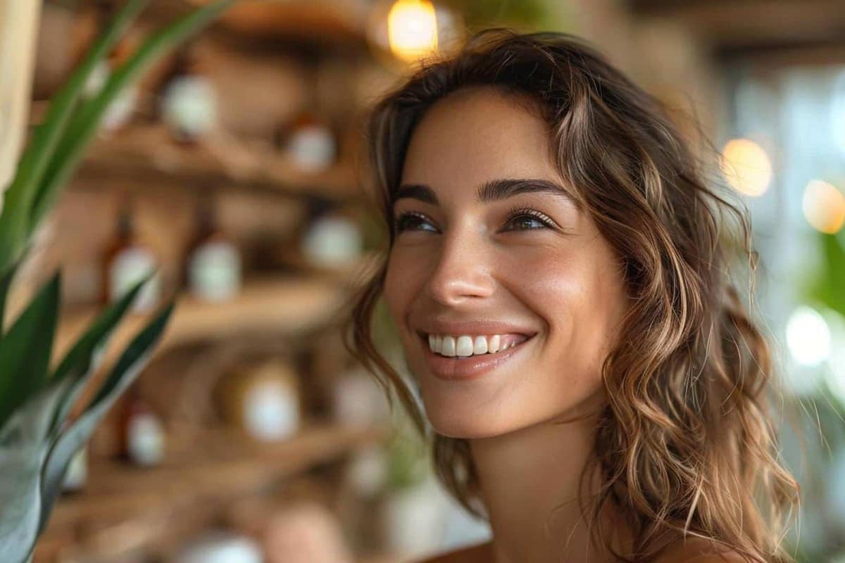 Routine visage minimaliste avec solaire, nettoyant et crème sur un plan de salle de bains