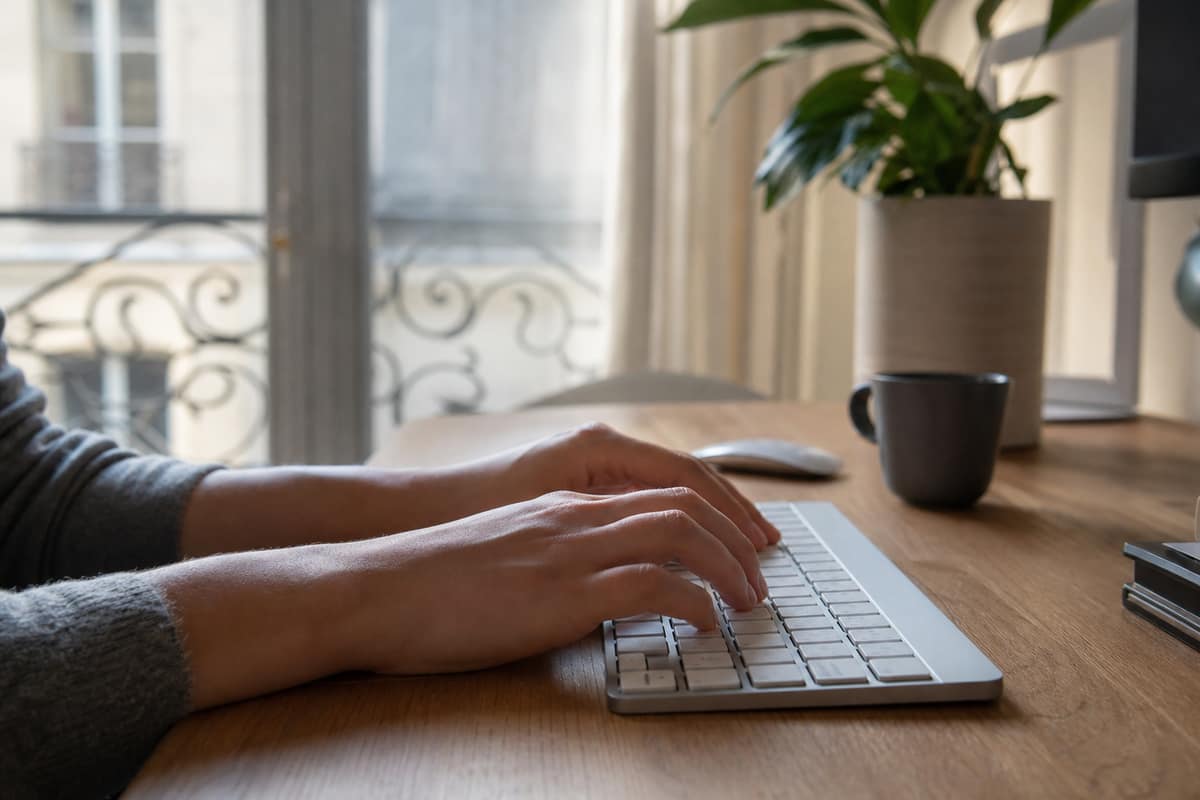 Mains tapant sur un clavier avec une posture de poignet neutre