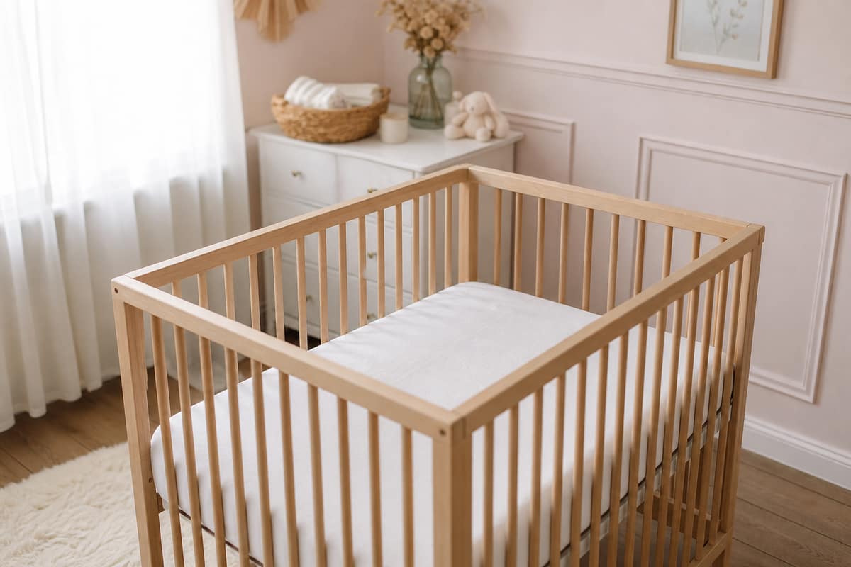 Lit à barreaux avec un matelas ferme bien ajusté dans une chambre de bébé