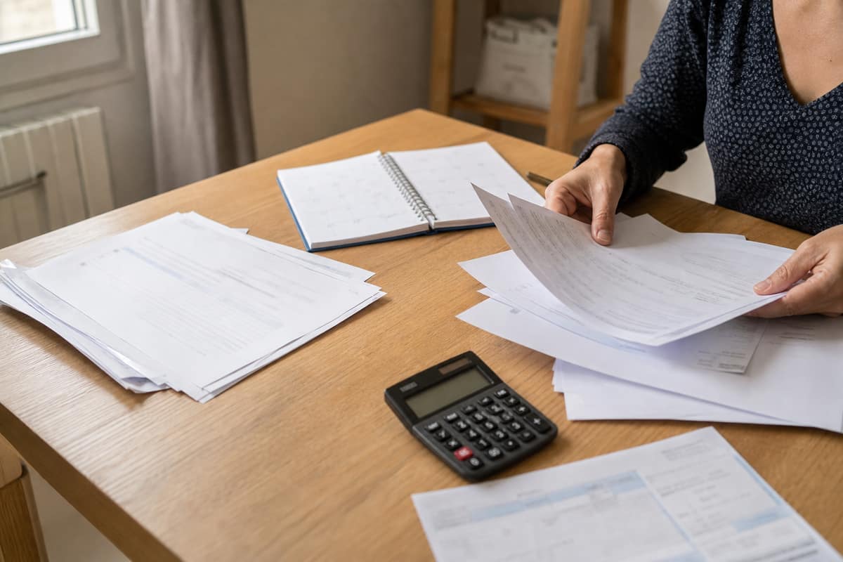 Contrats CDD posés sur un bureau avec calculatrice et agenda