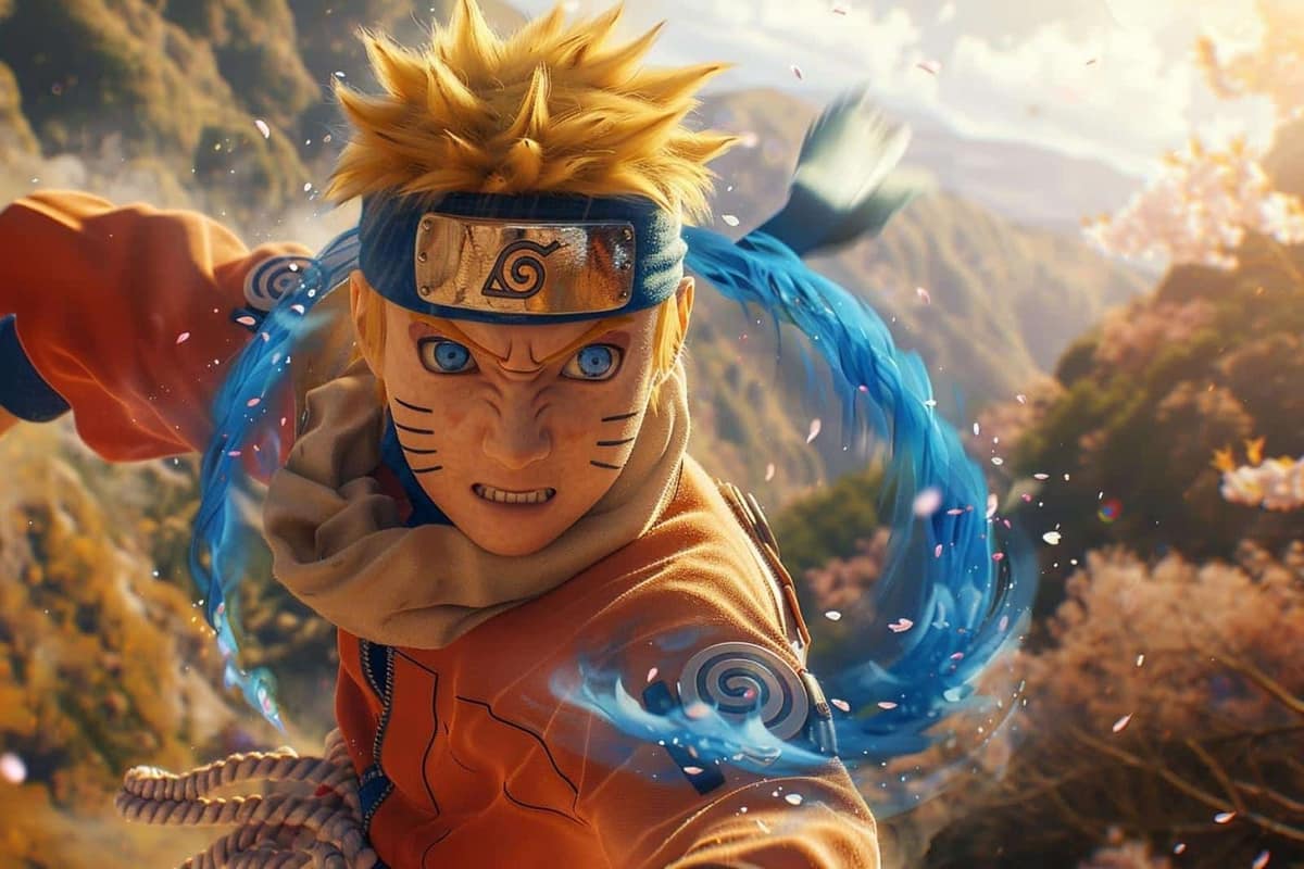 Écran d’ordinateur affichant un paysage ninja coloré en haute définition