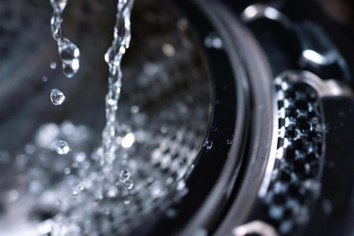 Bac d’eau condensée d’un sèche-linge versé dans un seau propre