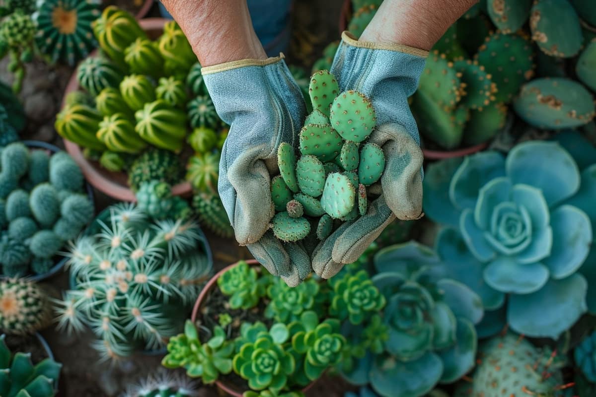 Massif de cactus rustiques surélevé avec gravier clair et roches calcaires