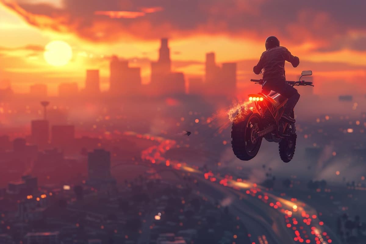 Moto futuriste noire en lévitation au-dessus d’un quai urbain vide