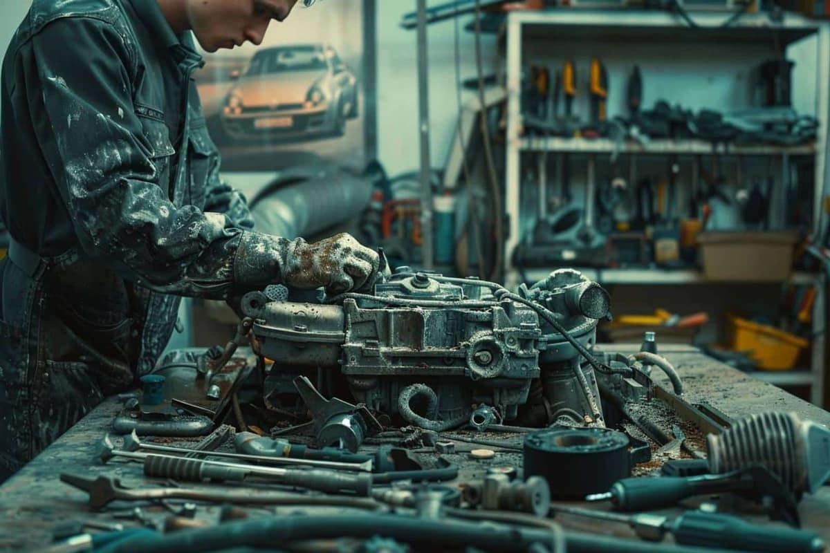 Trappe de pompe à carburant ouverte sous la banquette d’une compacte ancienne