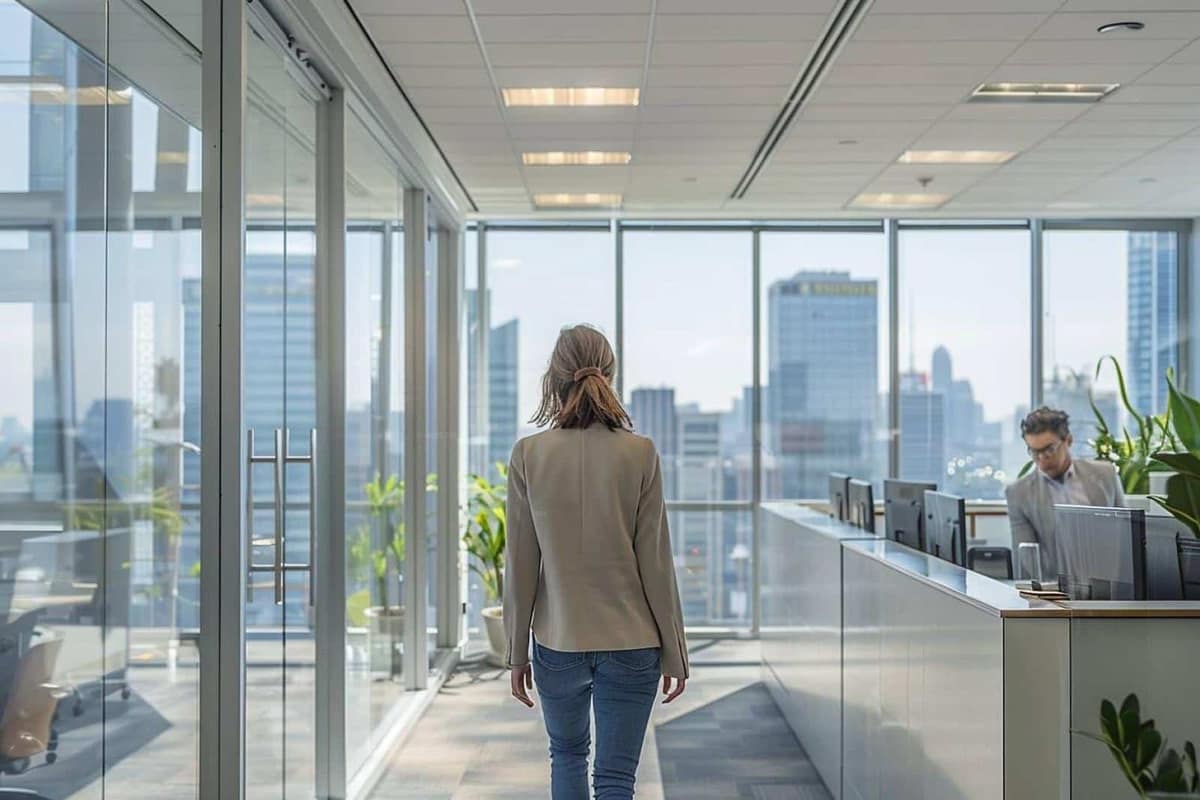 Salariée préparant une demande d’acompte avec bulletin de paie et ordinateur