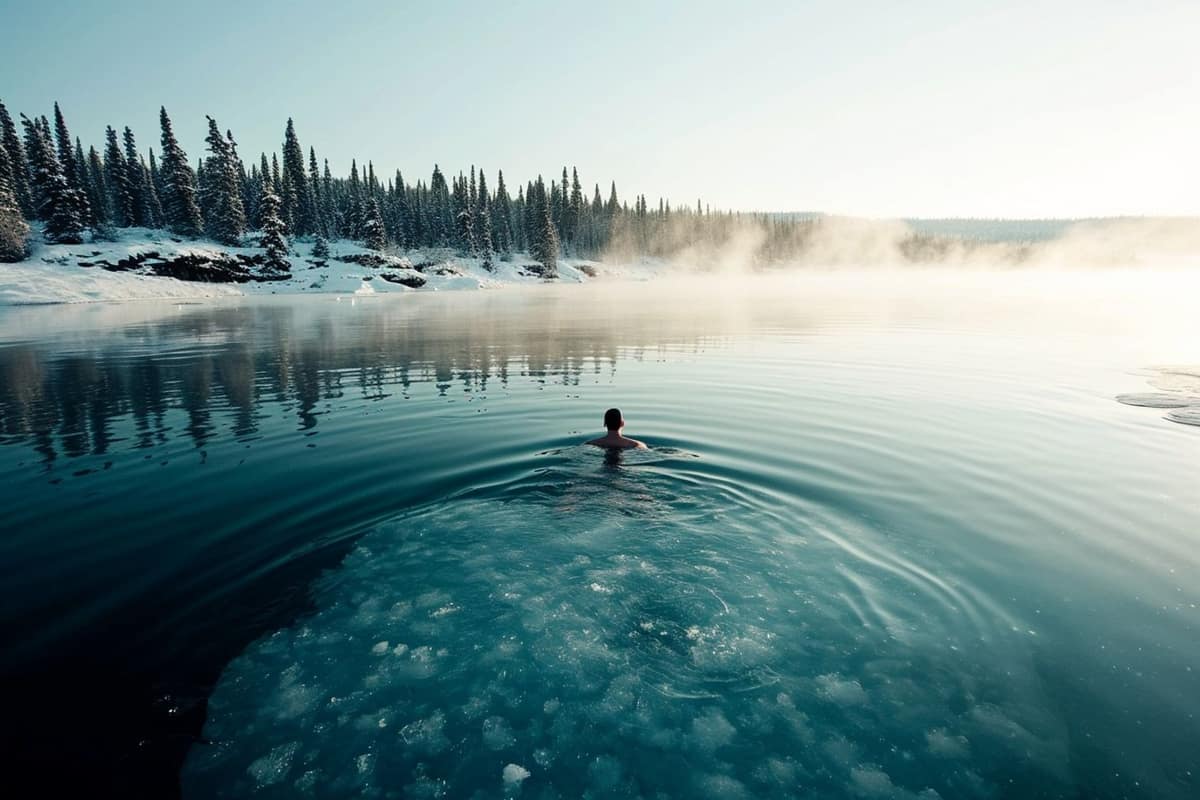 Bain froid en bois avec serviettes sèches dans un jardin hivernal français