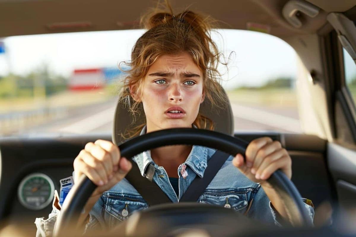 Voiture compacte roulant sur la voie droite d’une autoroute française