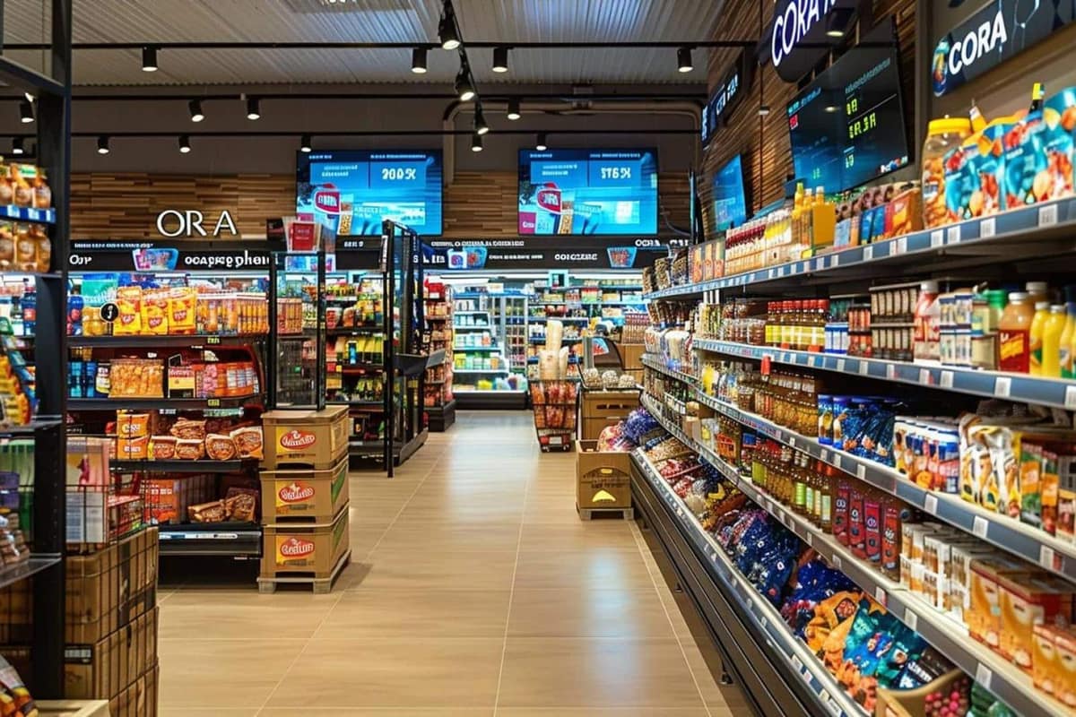 Courses alimentaires en sacs réutilisables chargées dans un coffre au point de retrait