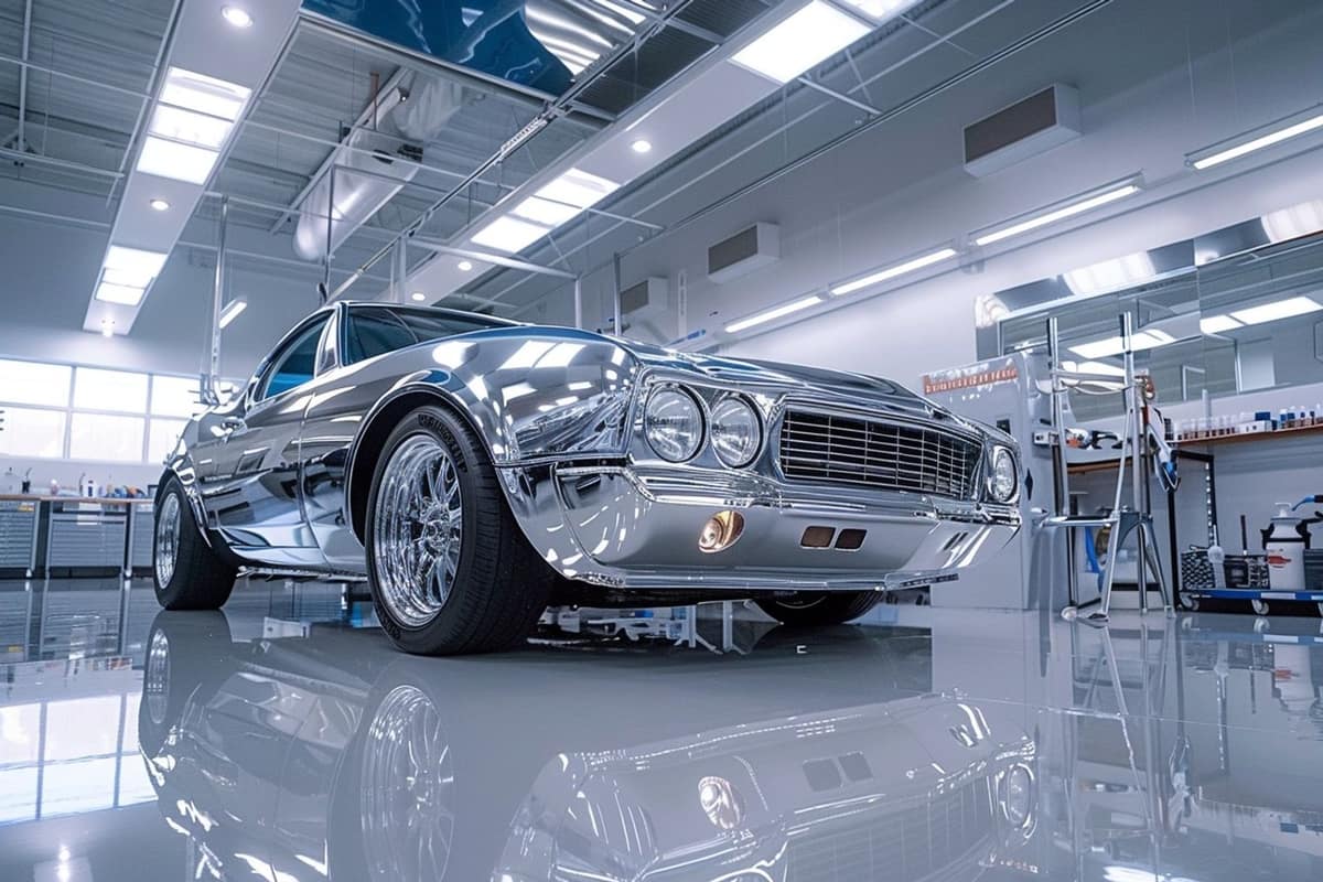 Carrossier masquant une aile de voiture avant peinture en cabine