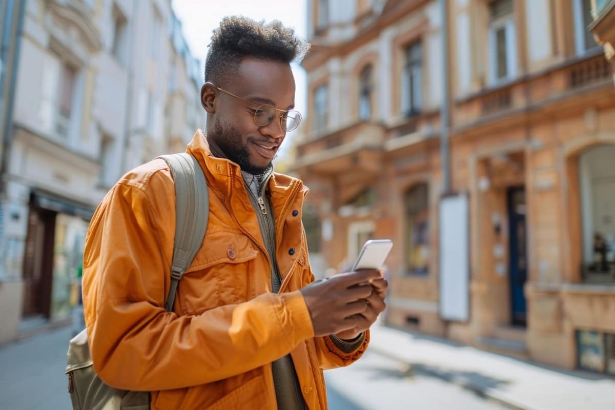 Négociation d’un objet d’occasion avec téléphone et billets sur une table