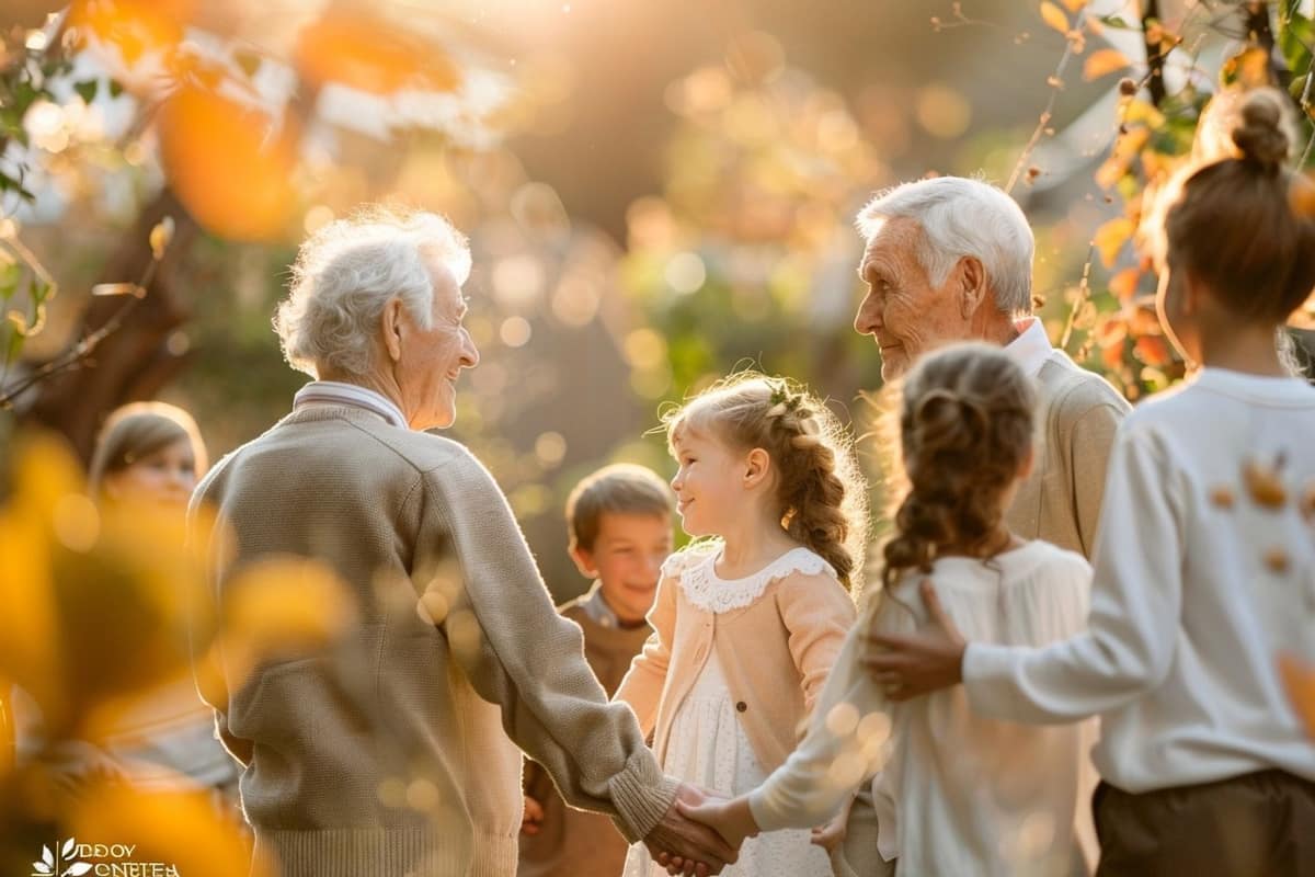 Table de noces d’or avec fleurs, photos de famille et touches dorées