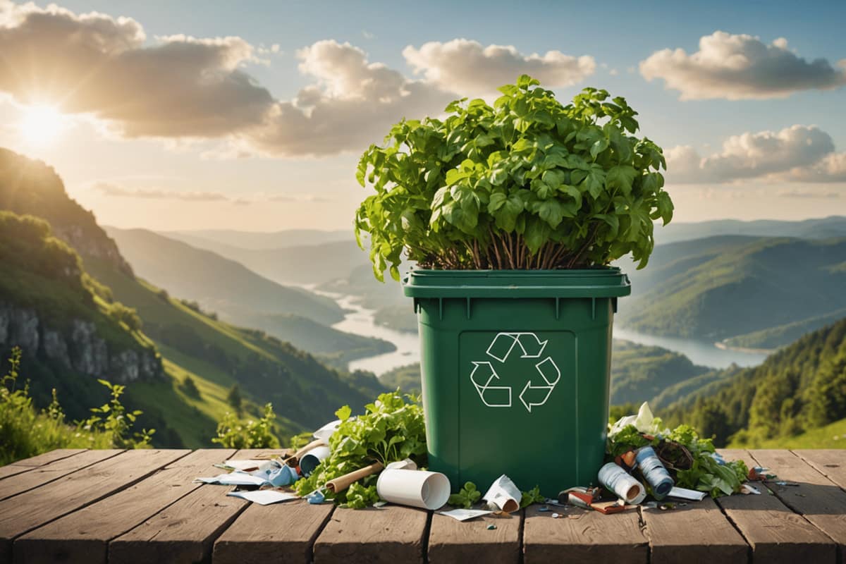 Cuisine organisée avec bocaux, gourde, sacs à vrac et seau à compost