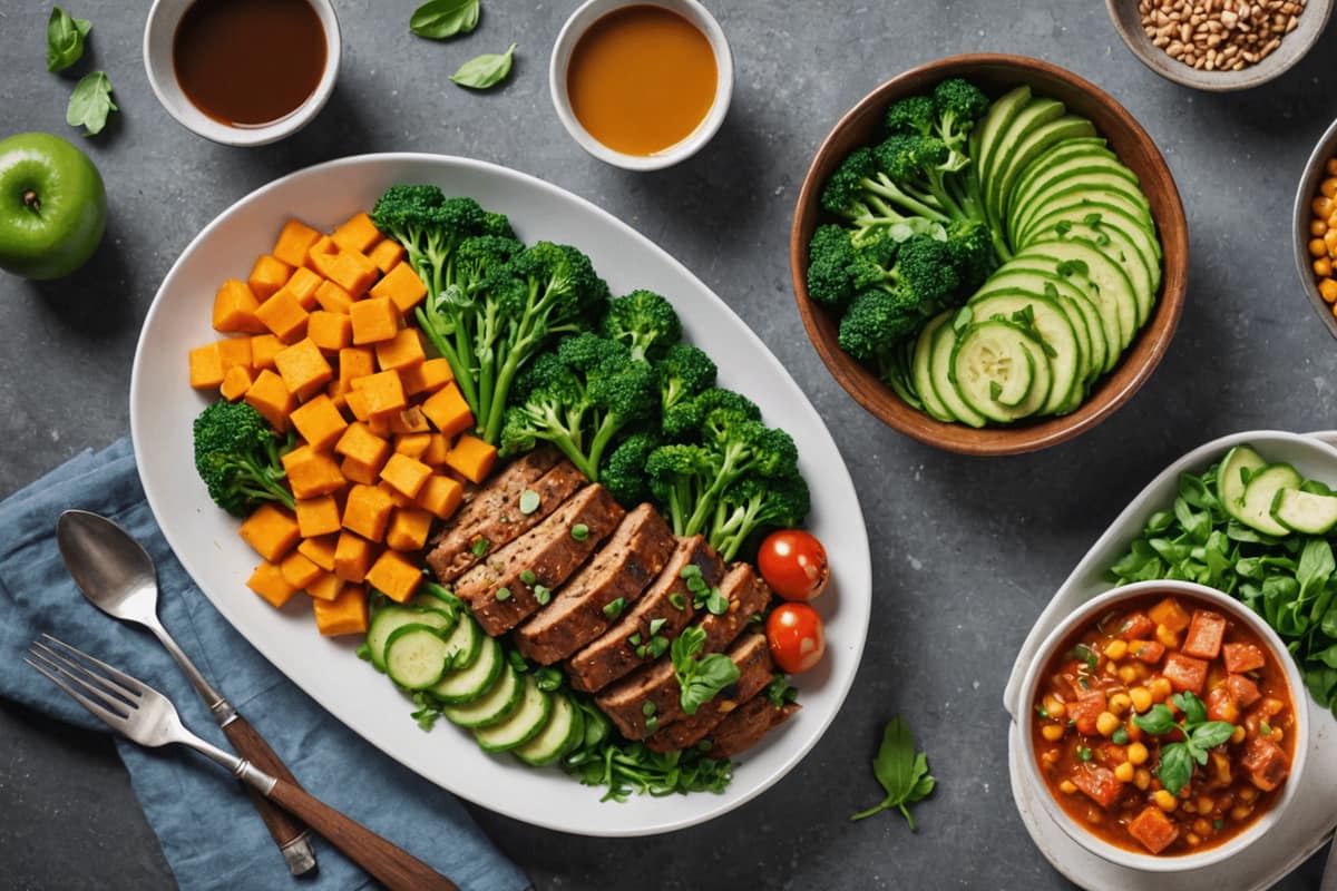 Bol de curry vegan aux pois chiches, riz et légumes colorés