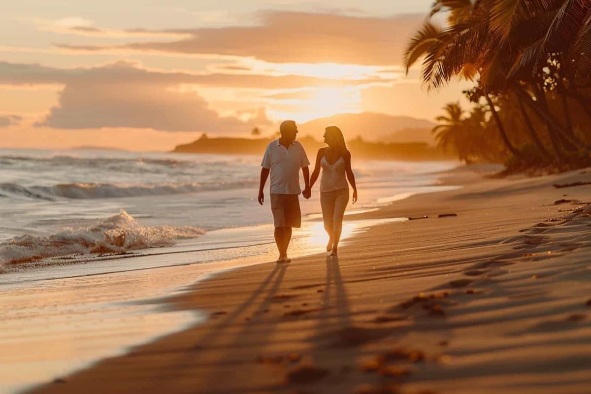 Couple préparant son budget retraite sur une table lumineuse à domicile