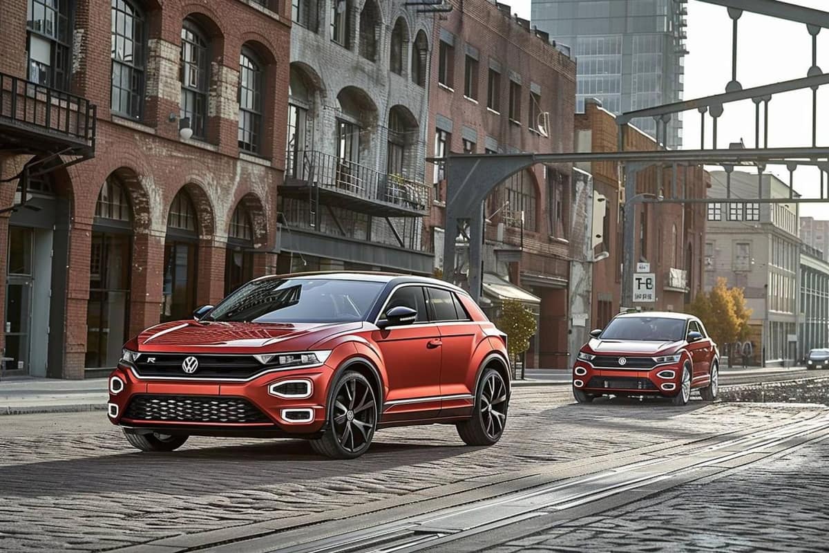 SUV compact sportif bleu stationné sur une route résidentielle française