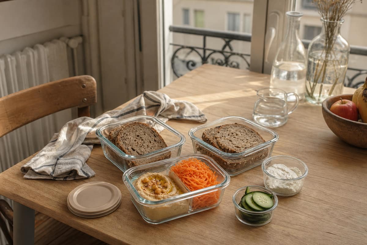 Boîtes de toasts froids garnis prêtes au réfrigérateur pour le petit-déjeuner