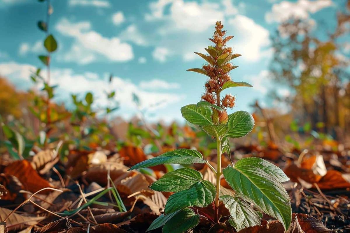 Loupe observant de fines toiles de tétranyques sous une feuille de plante