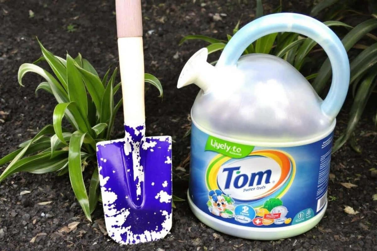 Godets récupérés, bouteille-cloche et bidon-arrosoir dans un petit potager familial