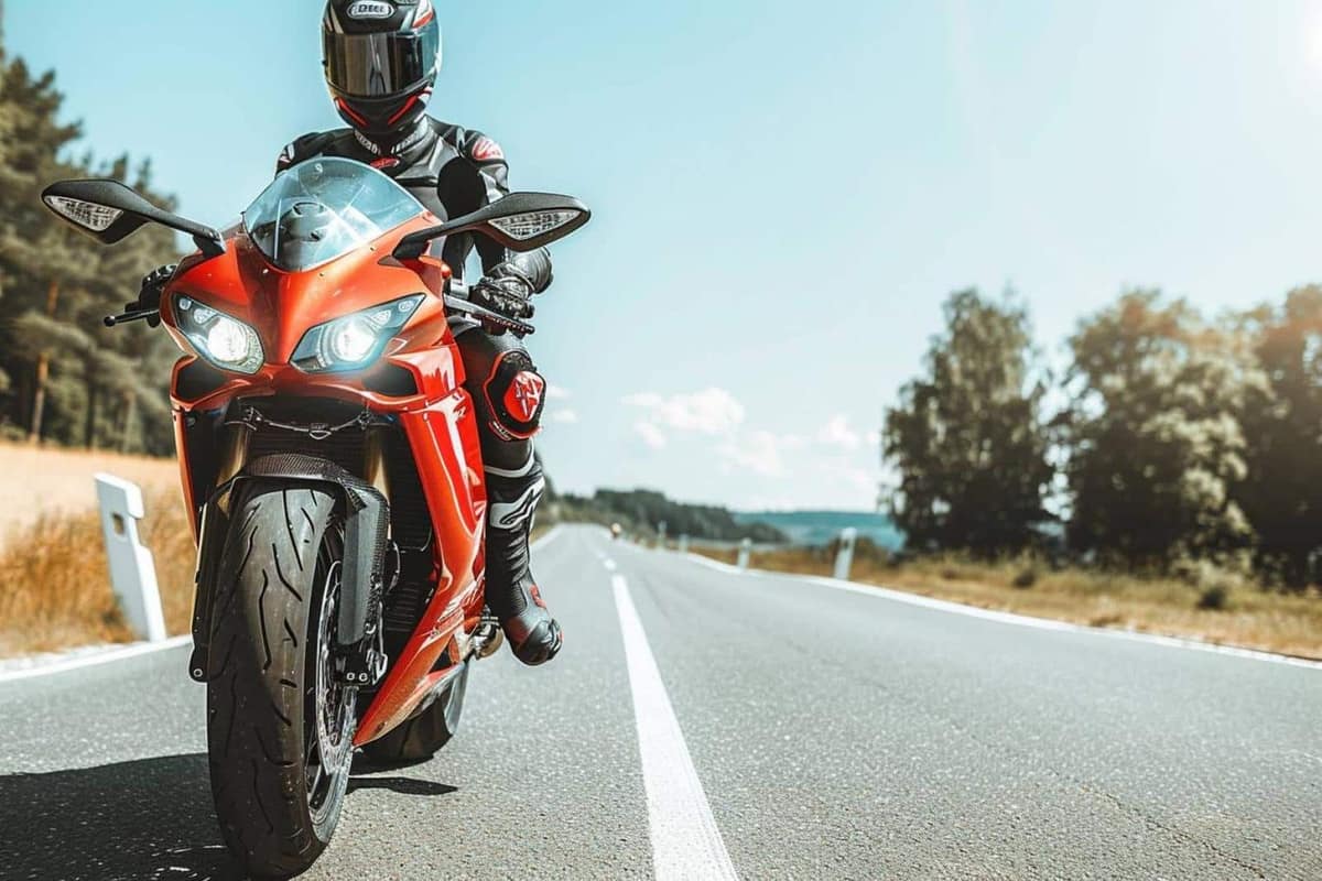 Moto stationnée dans un garage avec casque, antivol et documents d’assurance
