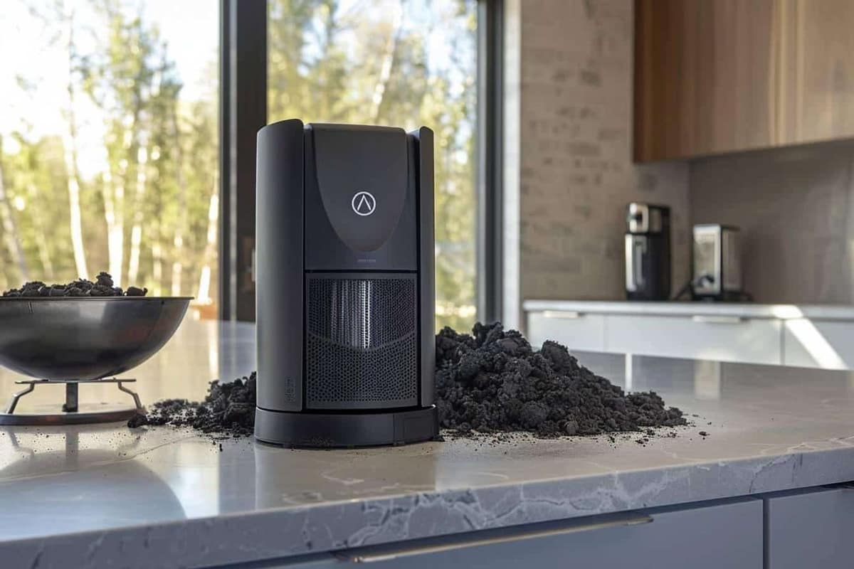 Aspirateur à cendres métallique devant un poêle à bois éteint