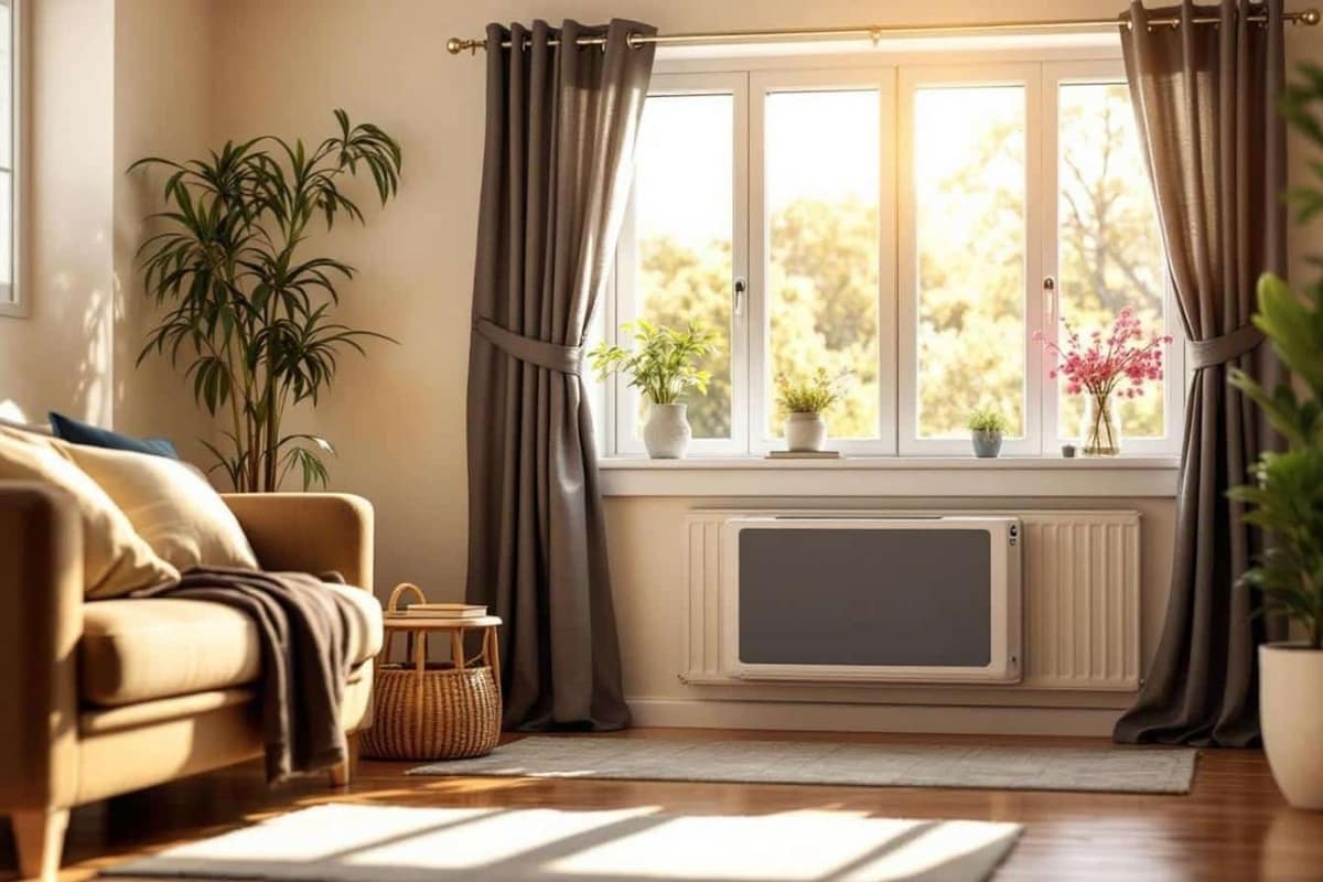 Insert de cheminée fermé avec grille de diffusion d’air chaud dans un salon