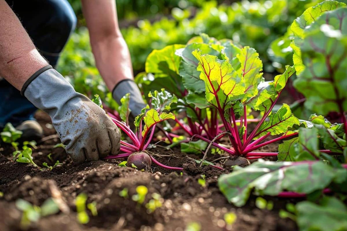 Betteraves rouges, jaunes et Chioggia fraîchement récoltées dans un potager familial