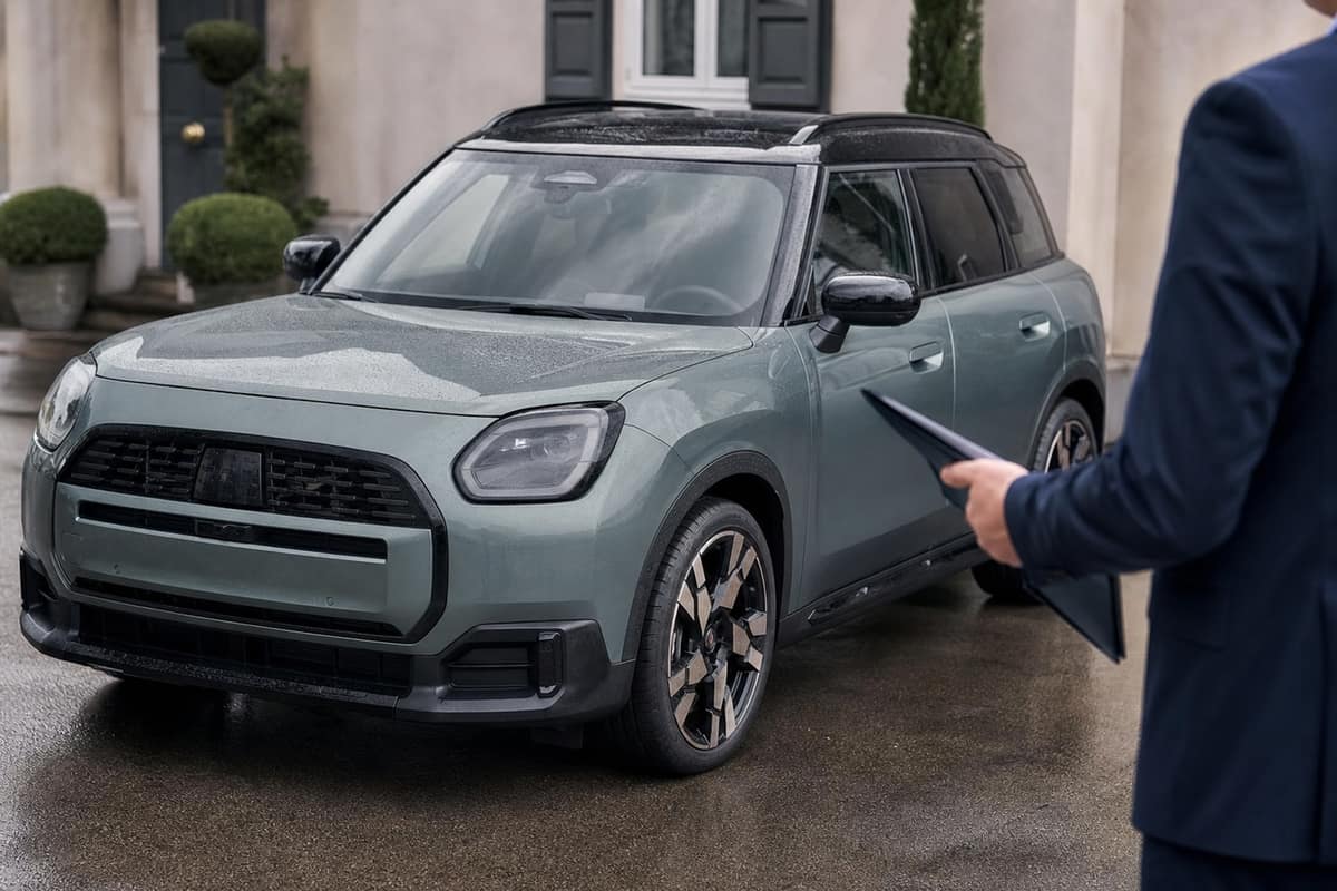 SUV compact stationné devant une maison avec dossier d’assurance automobile