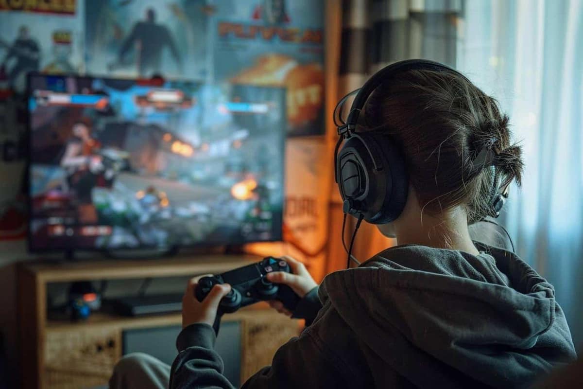 Console de jeu noire reliée en Ethernet à un routeur domestique