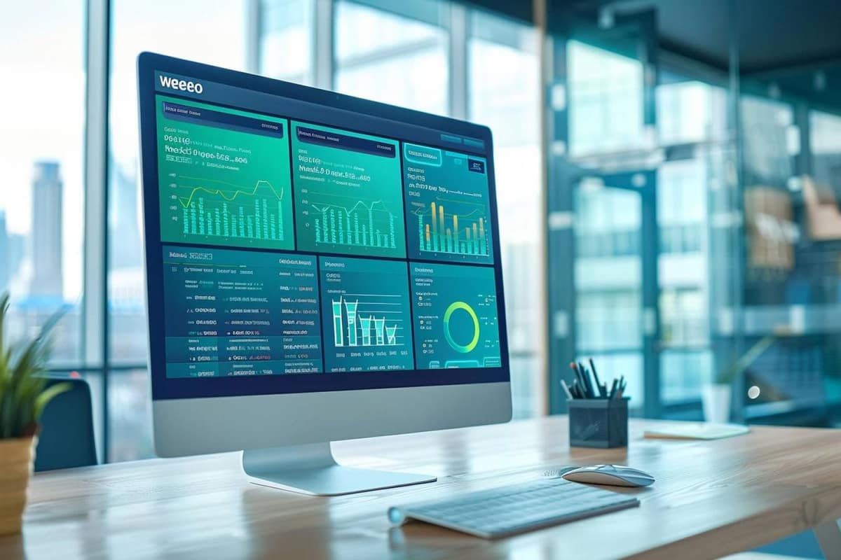 Ordinateur affichant un tableau de personnalisation web B2B sur un bureau.